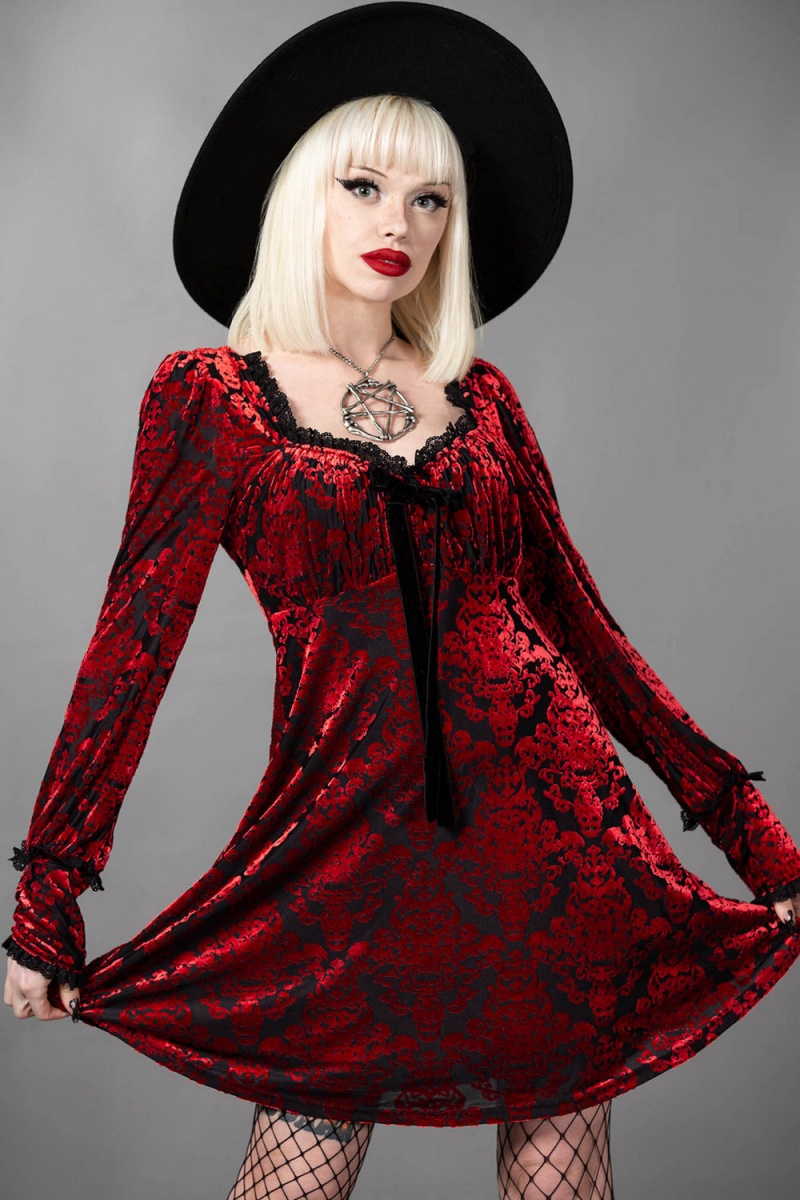 Killstar Sitri Long Sleeve Vestido Rojos | 37216-RCOV