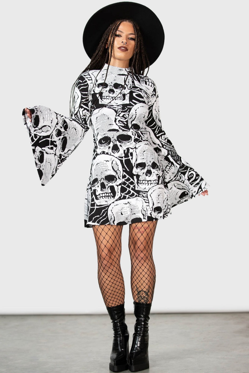 Killstar Skeleton Season Mini Vestido Negros Blancos | 67953-NZGD