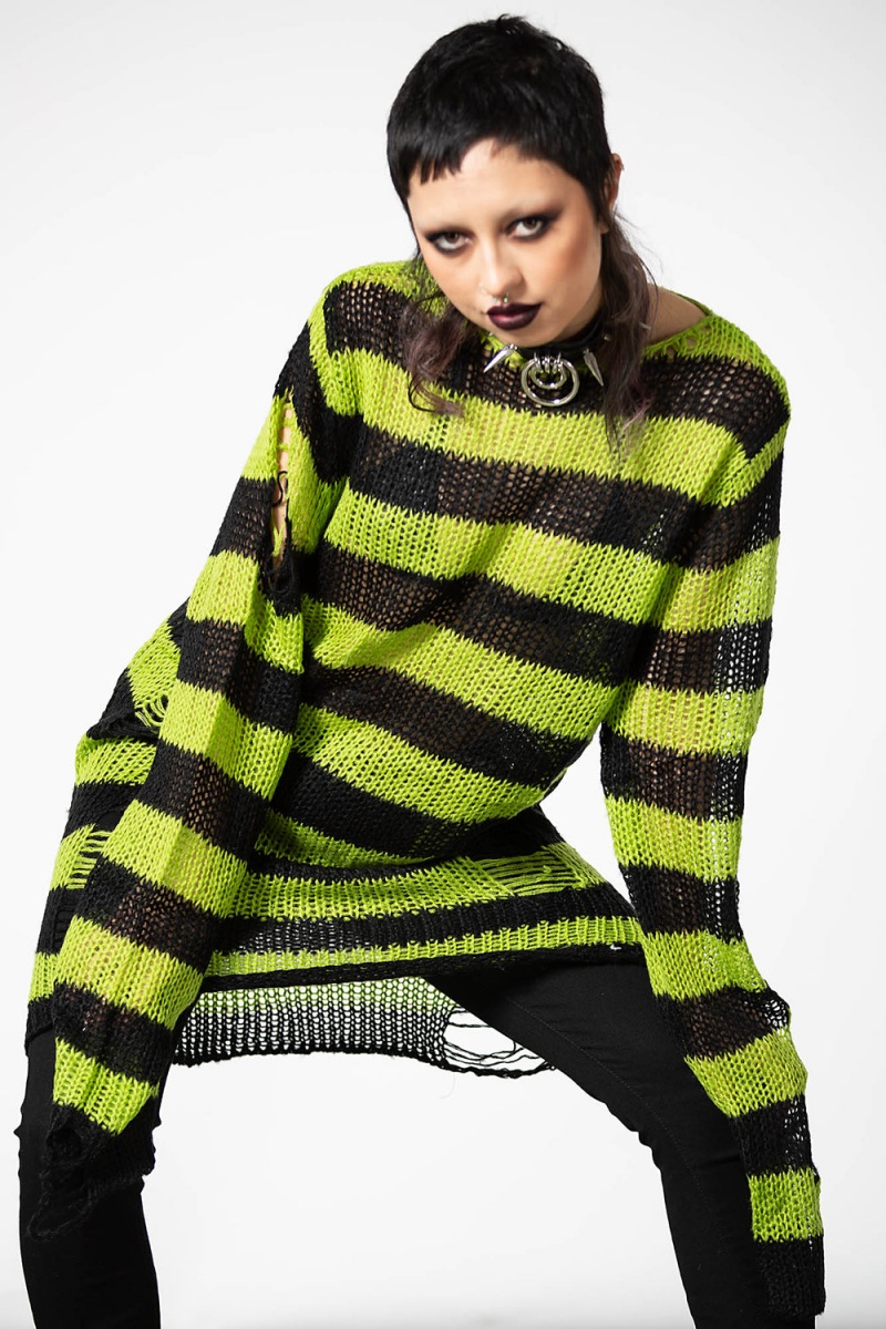 Killstar Slimer Distress Knit Sueter Verdes | 35498-ECZO