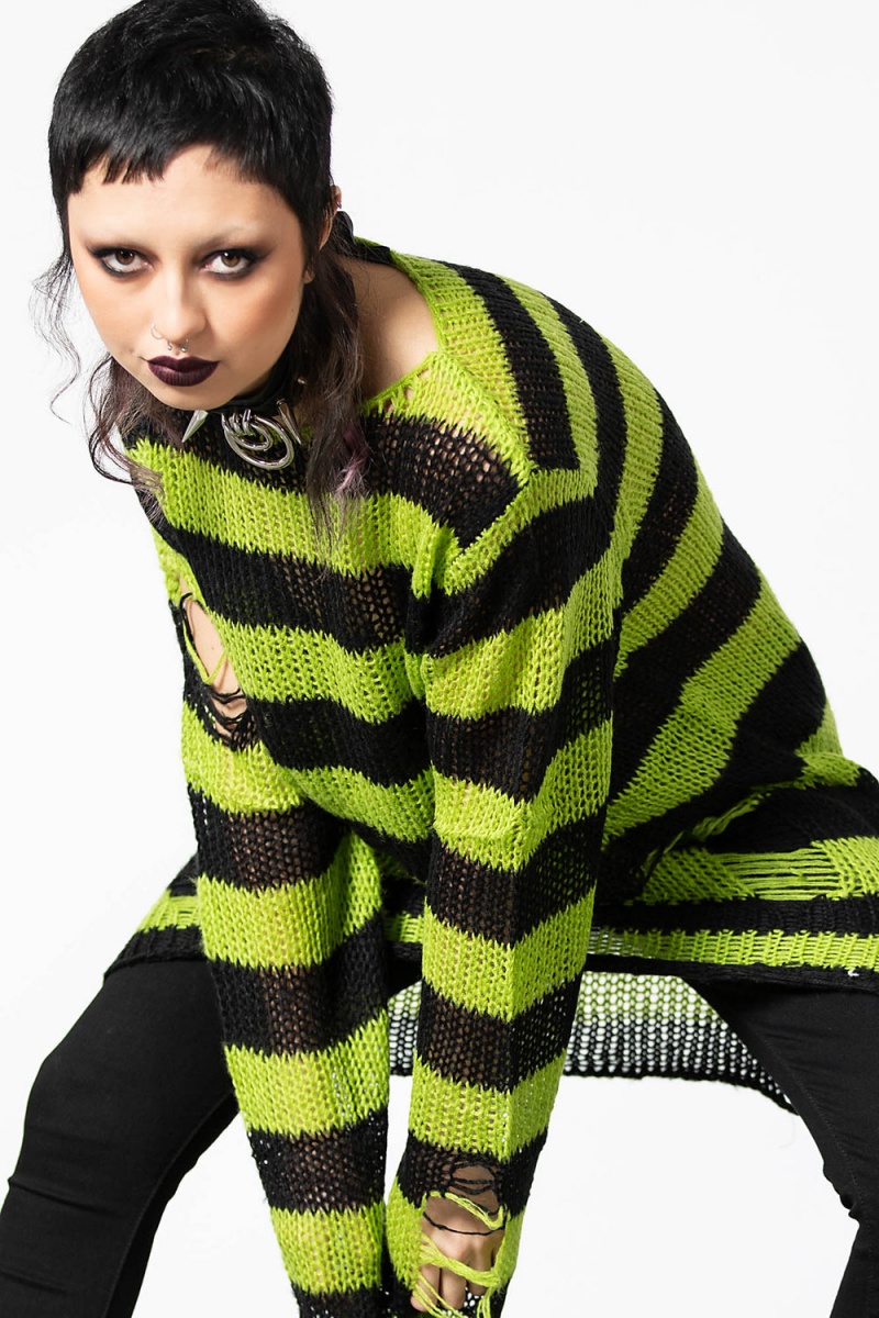 Killstar Slimer Distress Knit Sueter Verdes | 35498-ECZO
