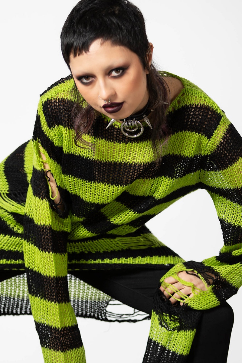 Killstar Slimer Distress Knit Sueter Verdes | 35498-ECZO