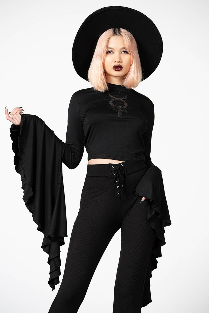 Killstar Slo-Burn Bell Bottoms [B] Negros | 57643-ZTEO