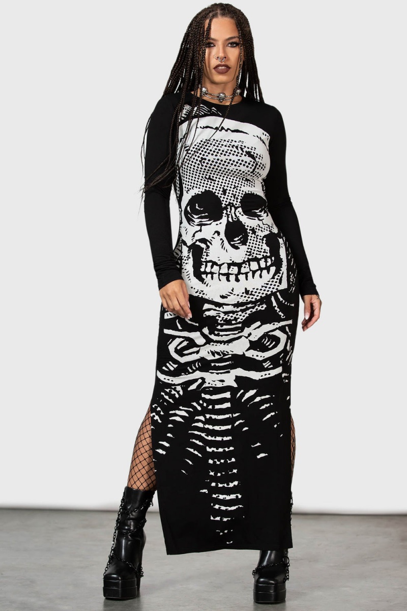 Killstar Spine Chilling Maxi Vestido Negros | 89634-JWOE