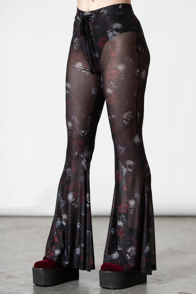 Killstar Spirala Mesh Bell Bottoms Negros | 48306-VQPK