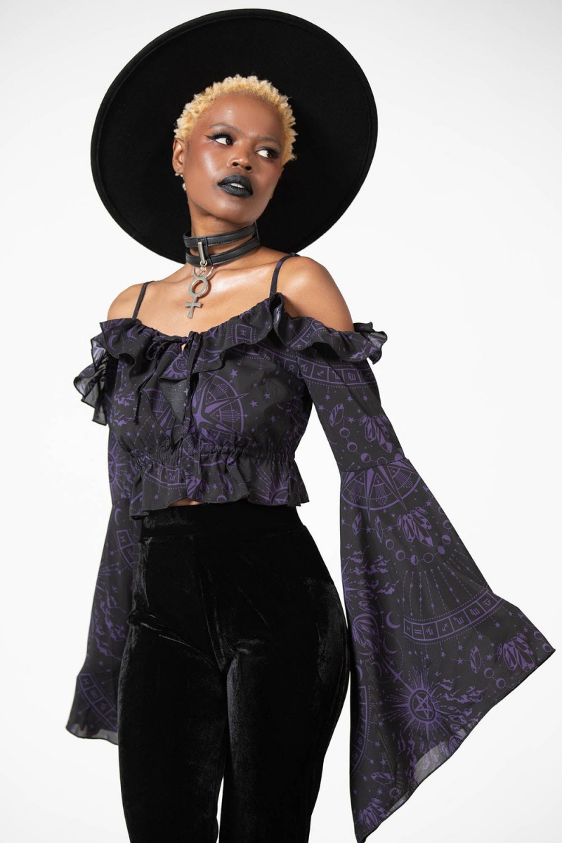Killstar Spirit Hand Chiffon Top Negros | 80795-ZIBA