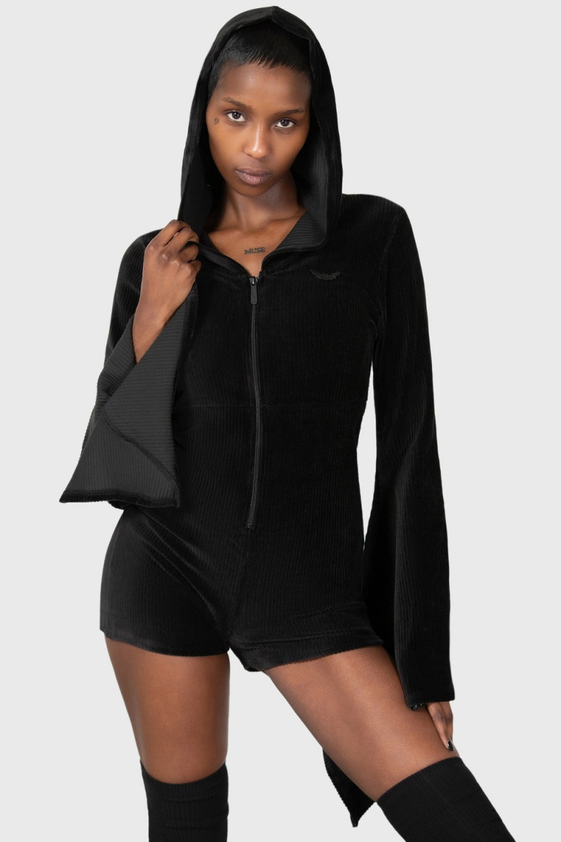 Killstar Spirit Of Slumber Encapuchado Playsuit Negros | 93285-YUHT