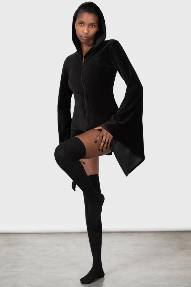 Killstar Spirit Of Slumber Encapuchado Playsuit Negros | 93285-YUHT