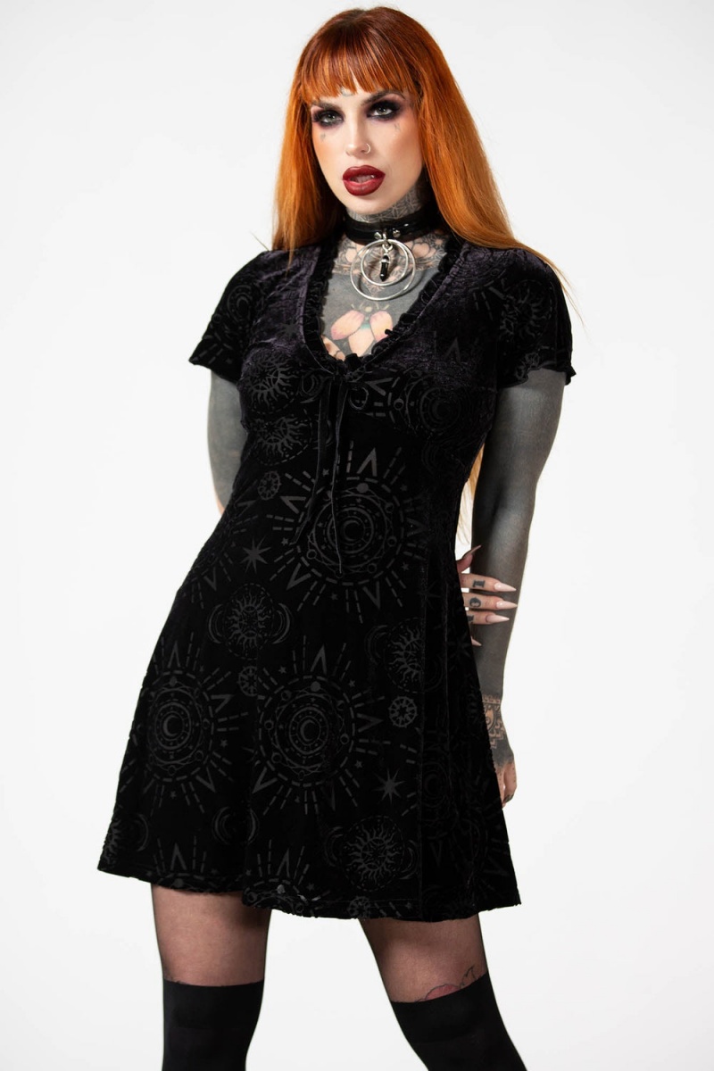 Killstar Spiritual Chant Burnout Vestido Negros | 10728-FUSV