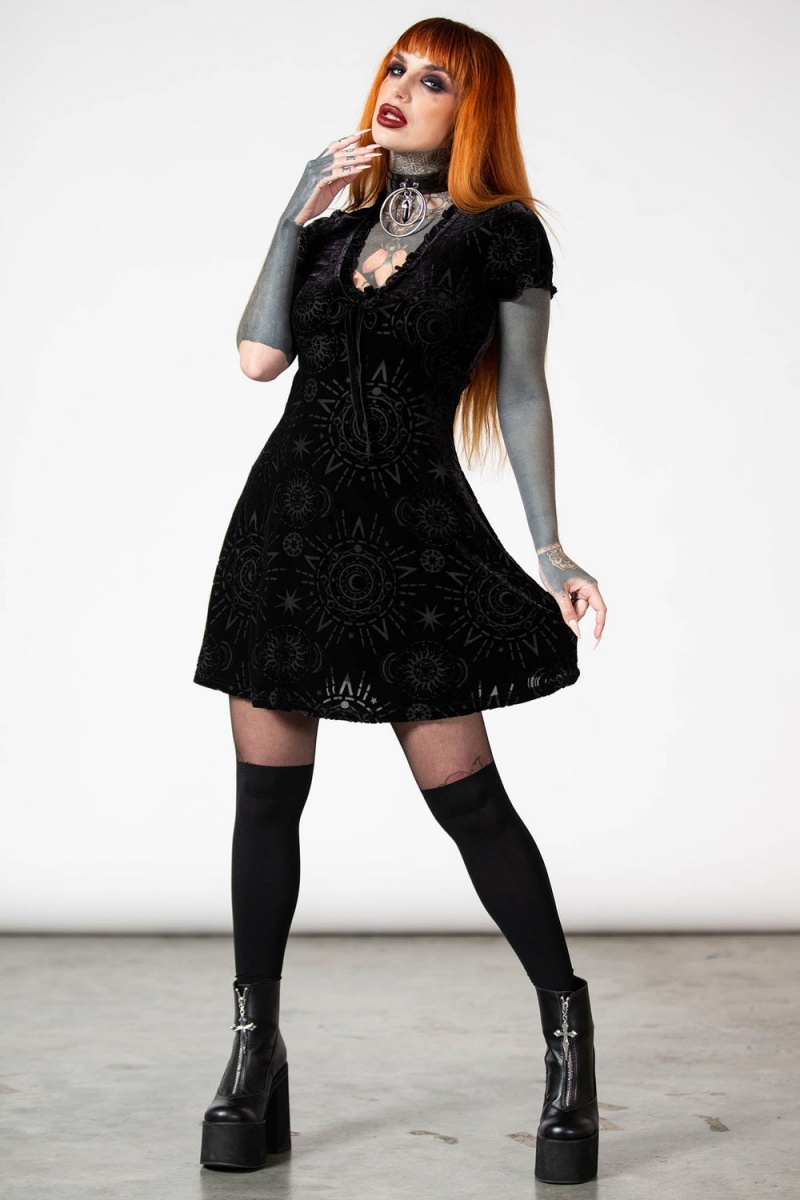 Killstar Spiritual Chant Burnout Vestido Negros | 10728-FUSV