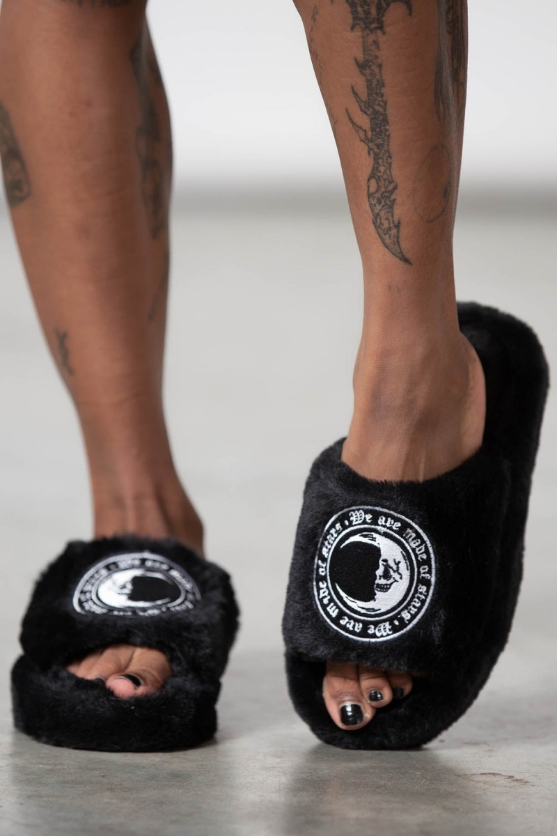 Killstar Starchild Fur Slippers Negros | 13046-QPVU