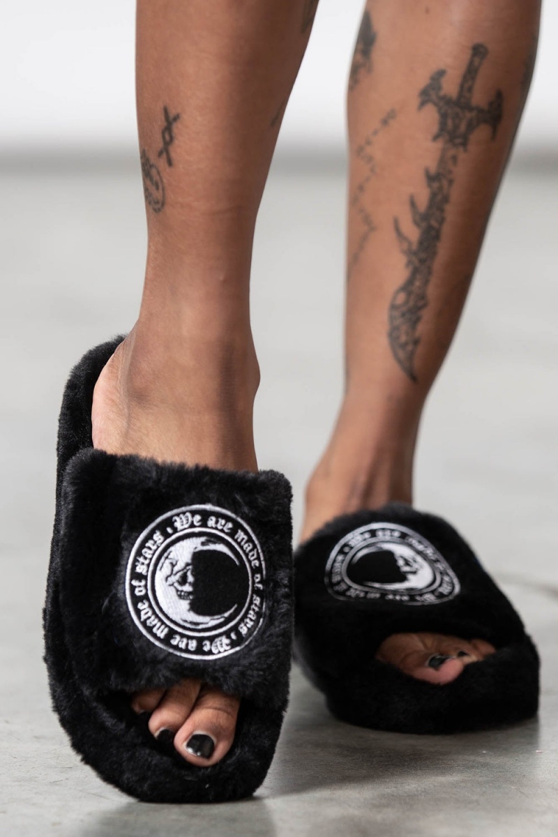 Killstar Starchild Fur Slippers Negros | 13046-QPVU