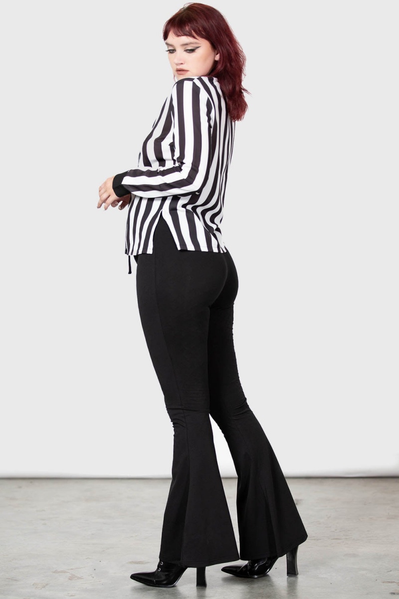 Killstar Stripe Down Shirt Negros Blancos | 36249-MGLZ