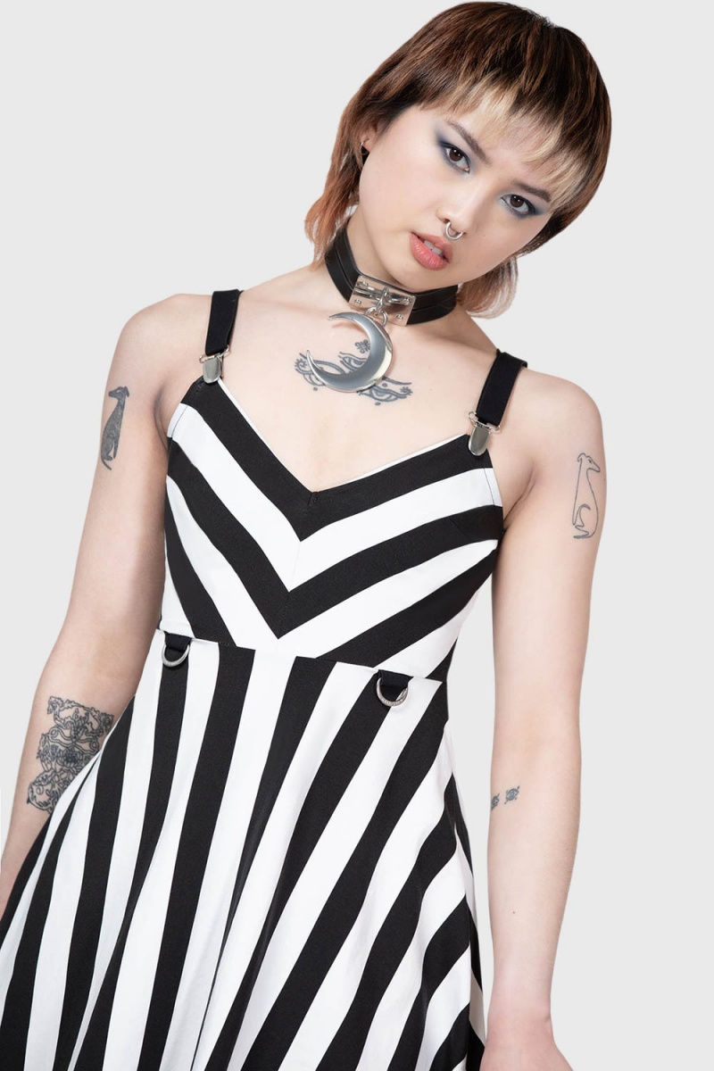 Killstar Stripe O Negative Vestido Negros Blancos | 28941-QWCD