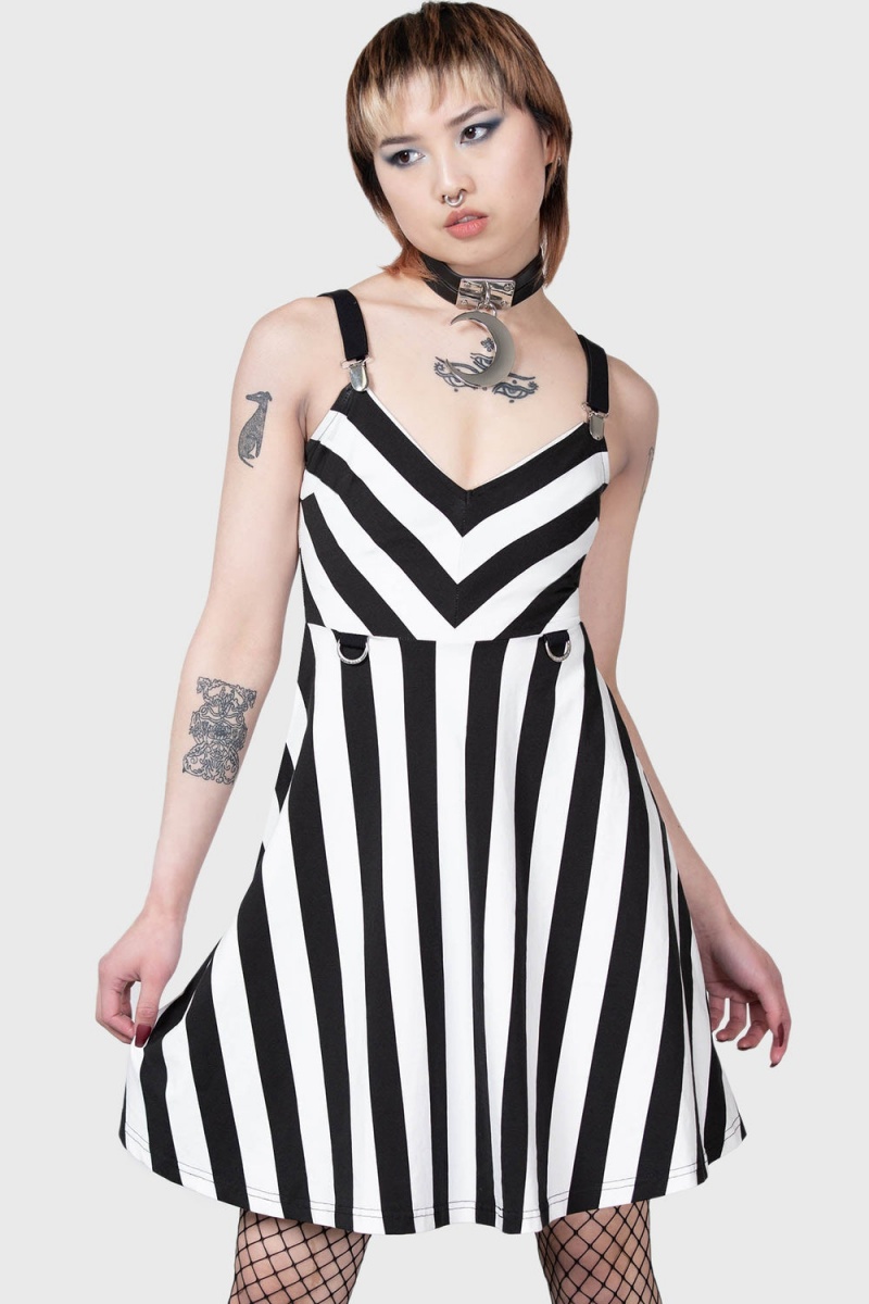 Killstar Stripe O Negative Vestido Negros Blancos | 28941-QWCD