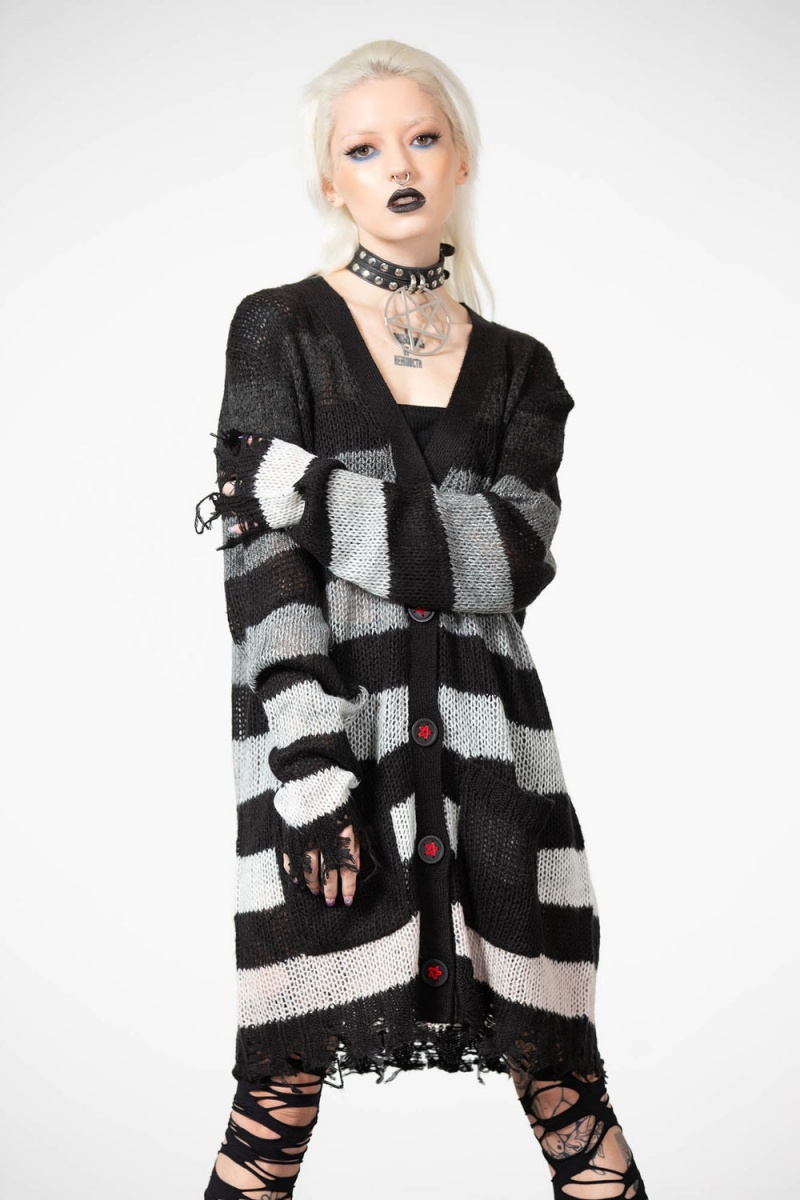 Killstar Stripe Of Evil Cardigan Grises | 92548-PVWH
