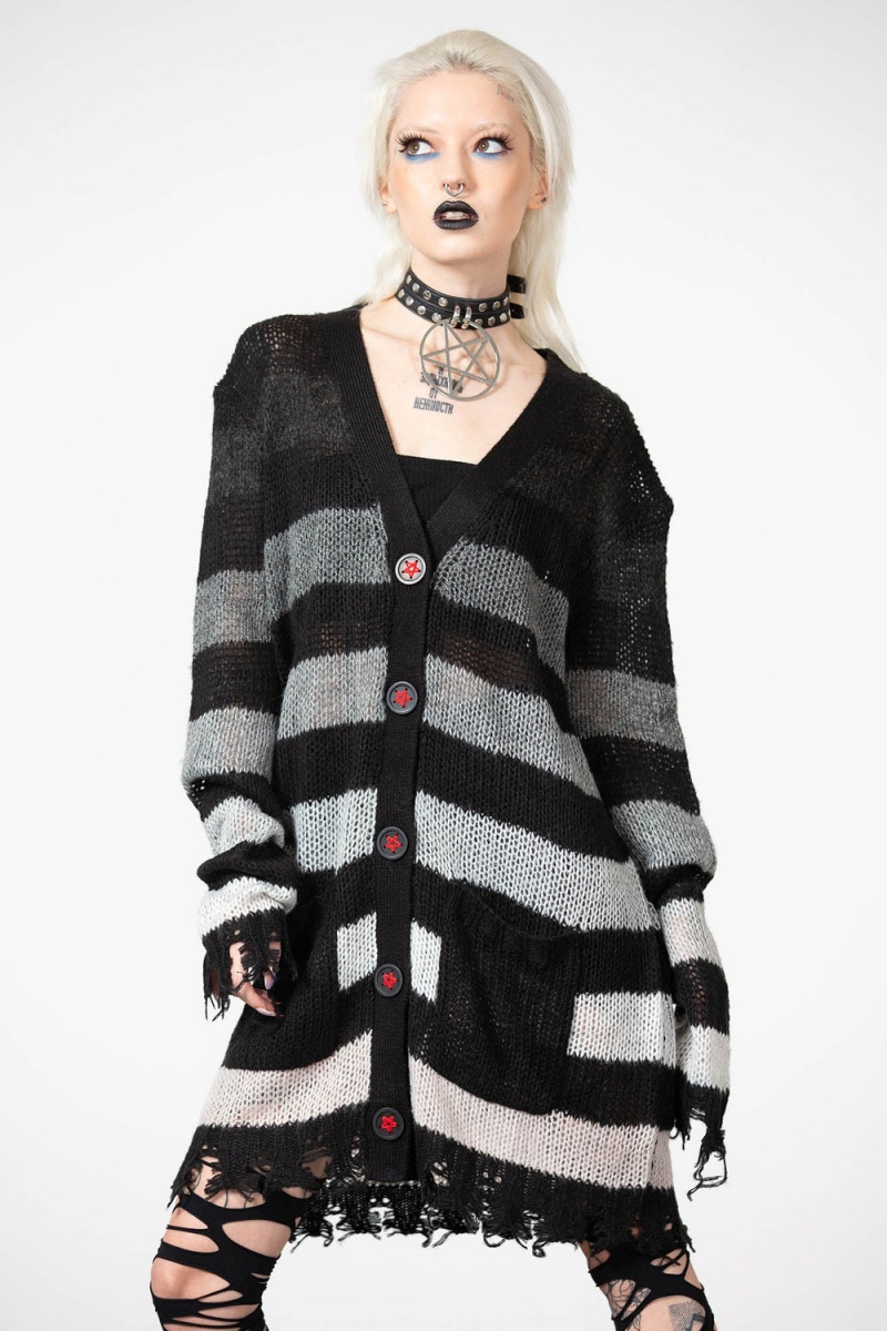 Killstar Stripe Of Evil Cardigan Grises | 92548-PVWH