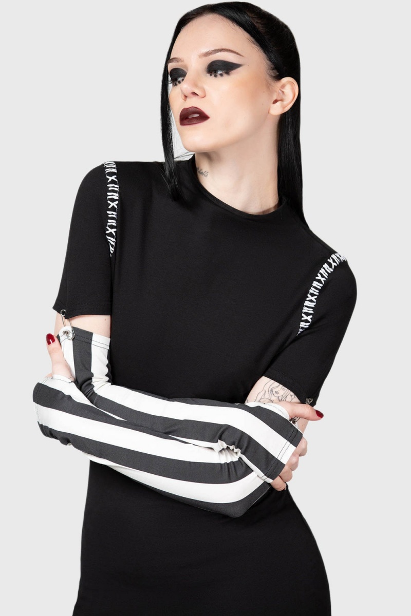 Killstar Stripes & Stitches Vestido Negros | 62413-ATSD