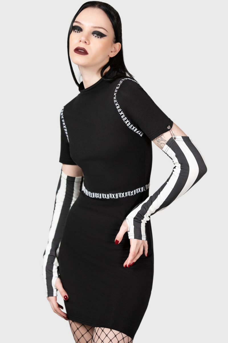 Killstar Stripes & Stitches Vestido Negros | 62413-ATSD