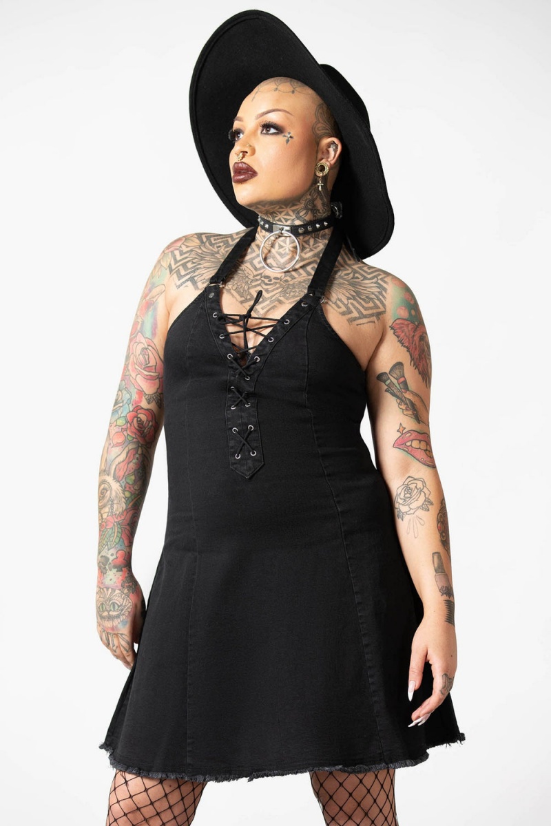 Killstar Subzero Halter Vestido Negros | 41957-OZWV