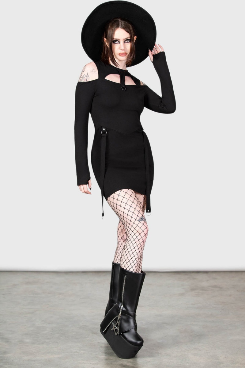 Killstar Sulphur Glow Mini Vestido Negros | 79836-PYSO