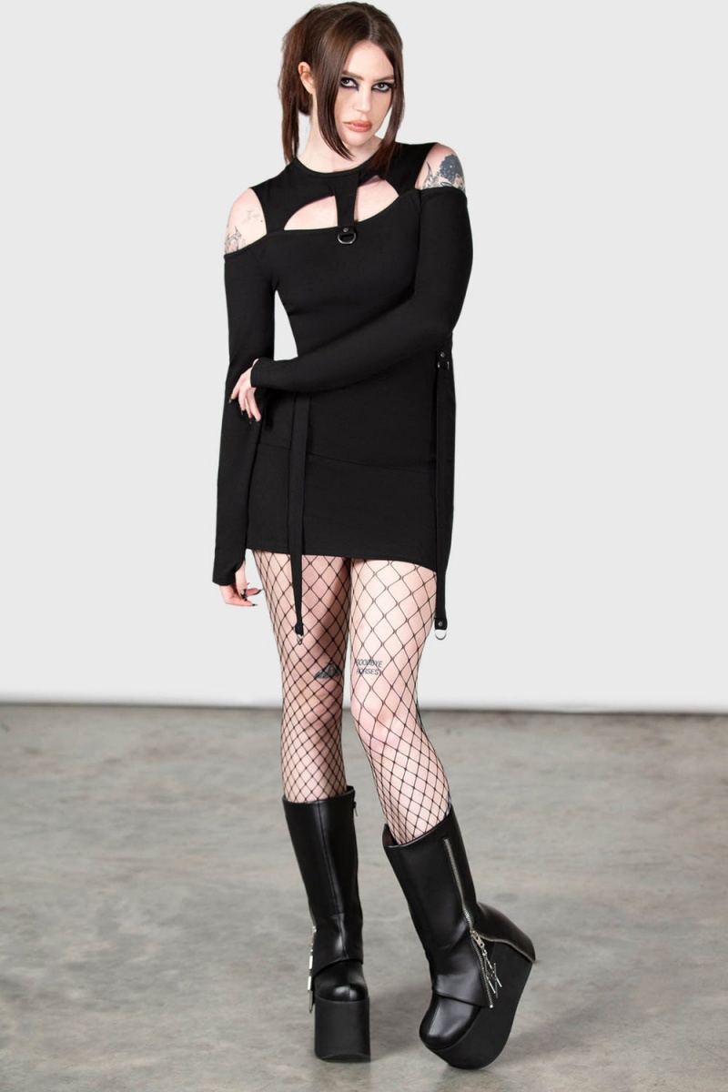 Killstar Sulphur Glow Mini Vestido Negros | 79836-PYSO