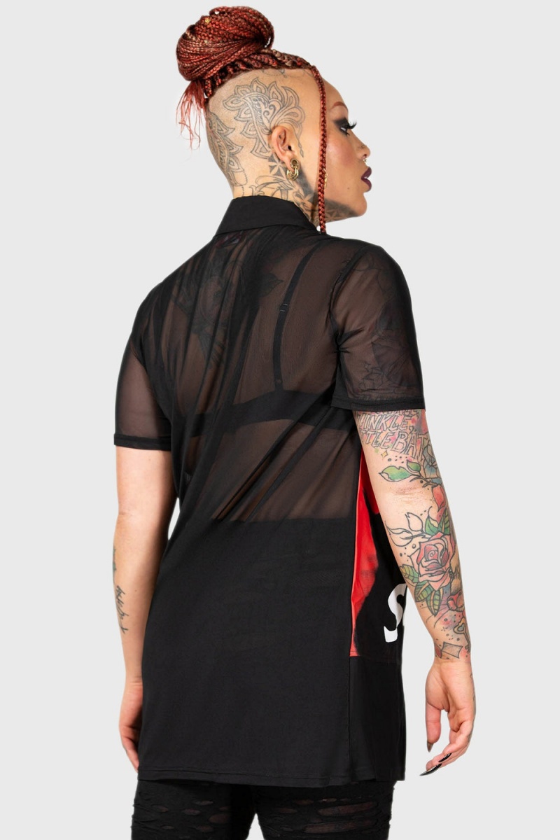 Killstar Suspiria Mesh Shirt Negros | 32859-HMSR