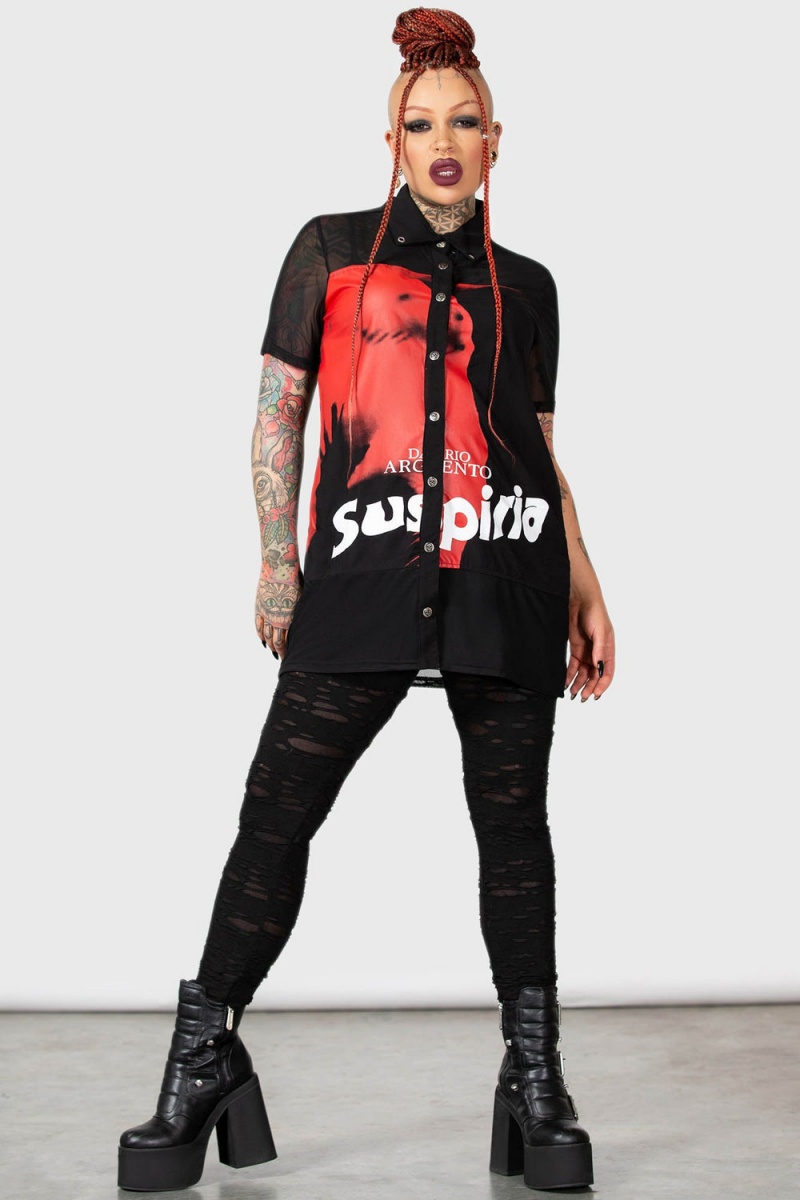 Killstar Suspiria Mesh Shirt Negros | 32859-HMSR