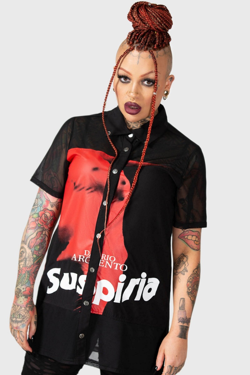 Killstar Suspiria Mesh Shirt Negros | 32859-HMSR
