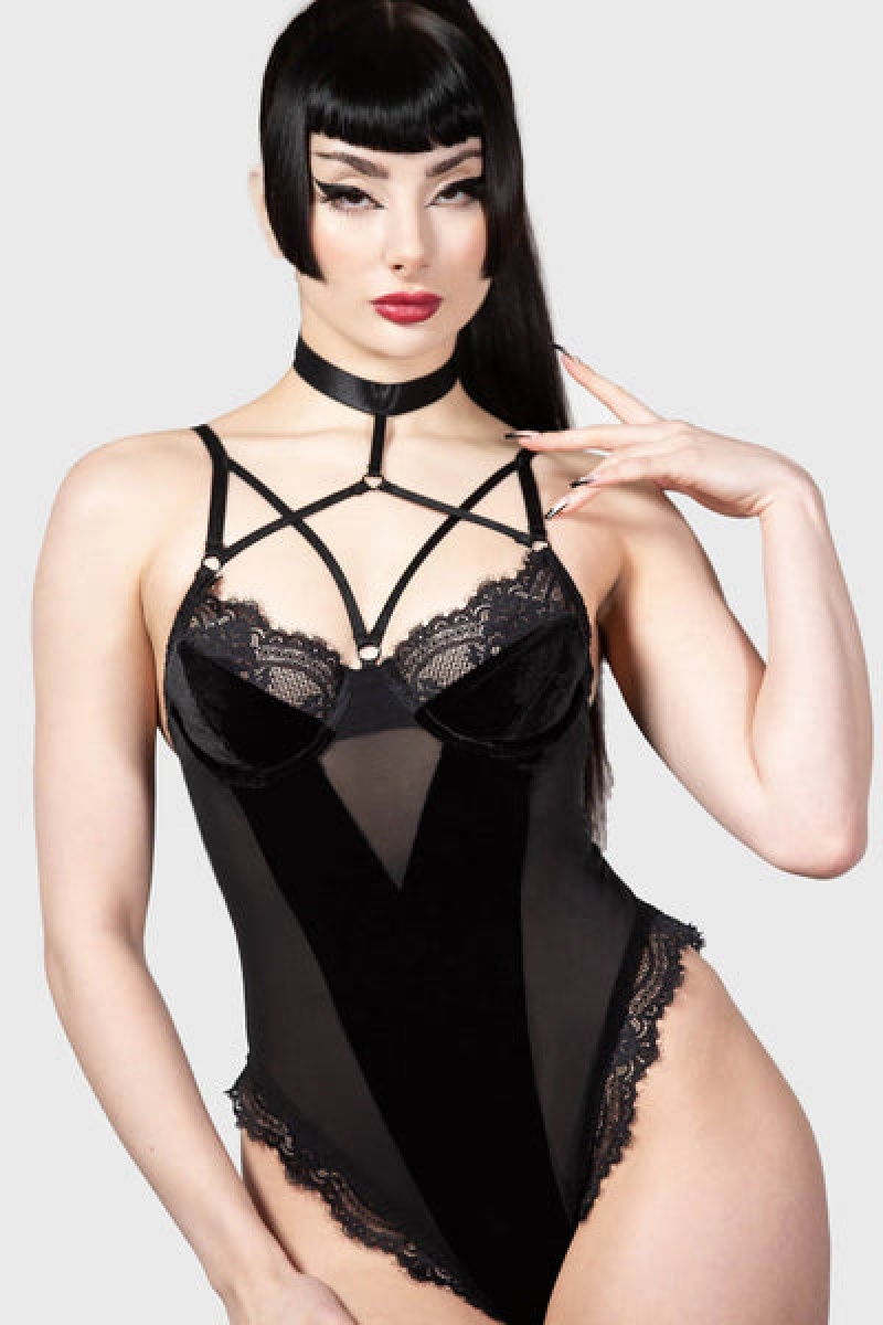 Killstar Sweet Misery Bondage Bodysuit Negros | 64175-CVTL