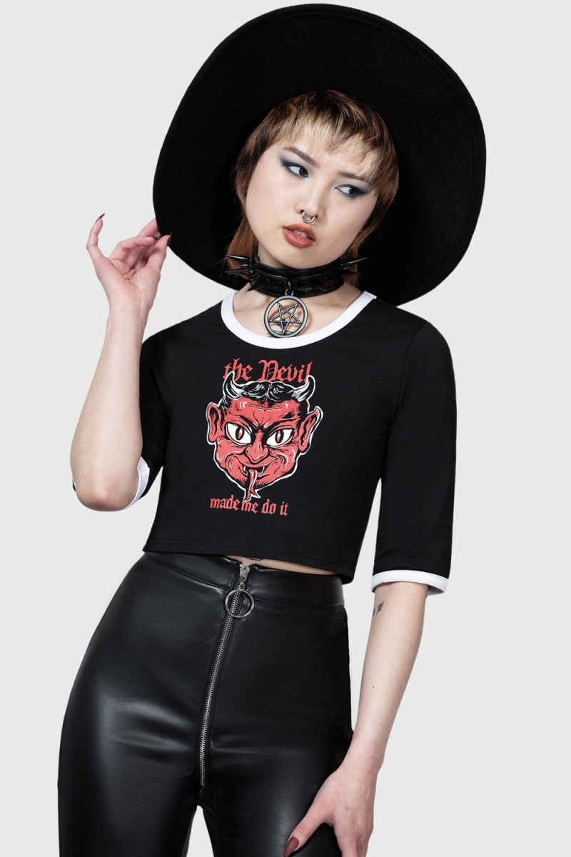 Killstar Temple Hounds Shrunken T-Shirt Negros | 56791-NTOC