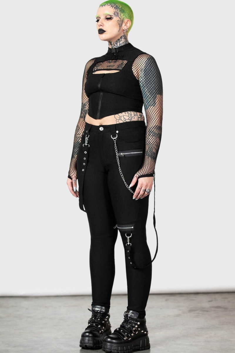 Killstar The Rave Flaco Trousers Negros | 48129-ZNJQ