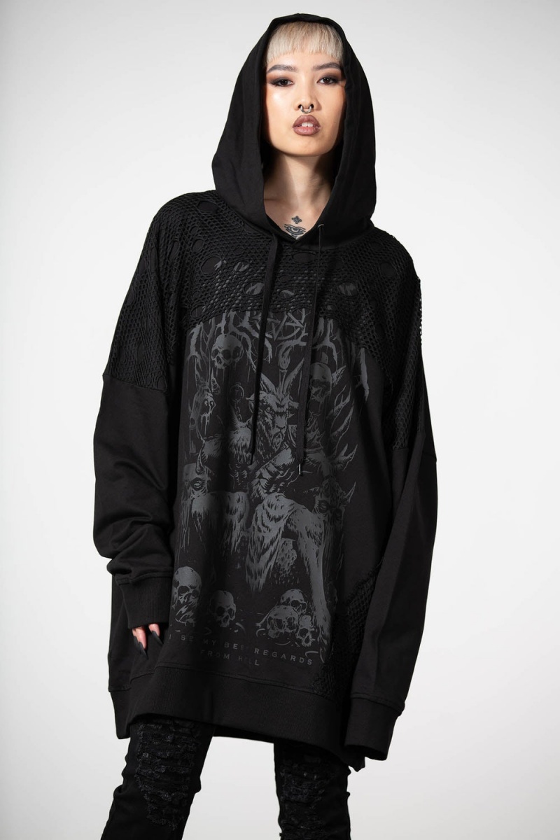 Killstar The Verge Fishnet Hoodie Negros | 72103-YGBO