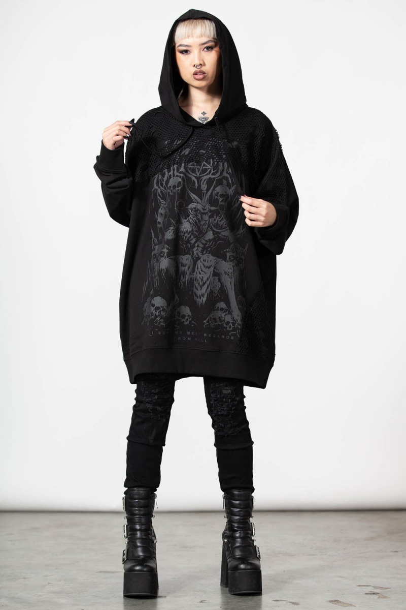Killstar The Verge Fishnet Hoodie Negros | 72103-YGBO