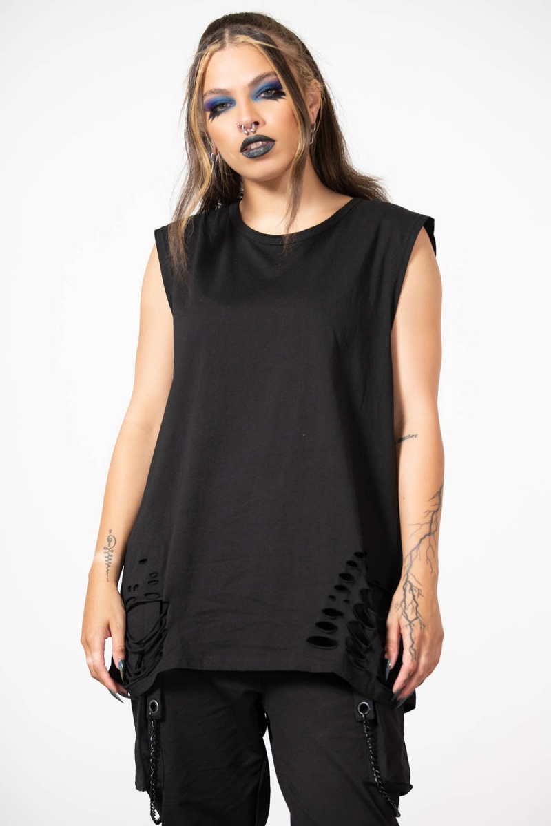 Killstar Total Trance Distressed Vest Negros | 20186-LPNY