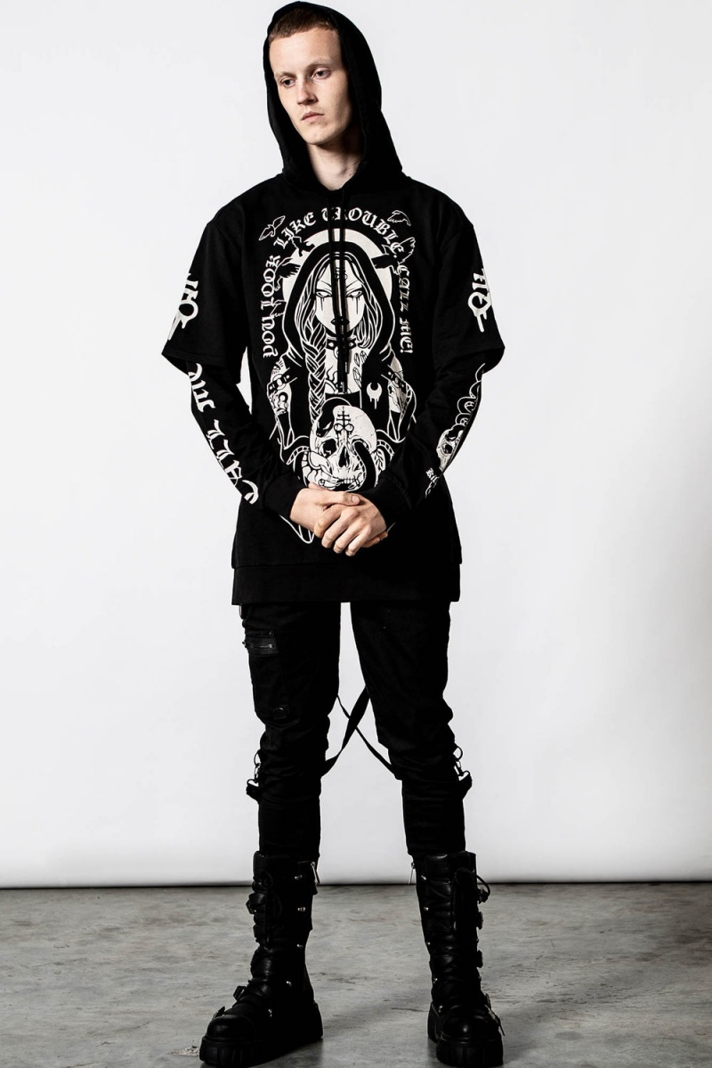 Killstar Trouble Encapuchado Layer Top Negros | 53960-JYCL