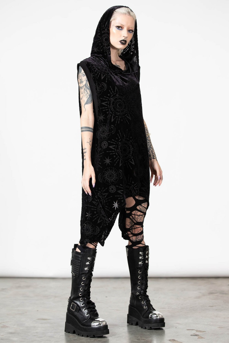 Killstar Truthsayer Burnout Encapuchado Vest Negros | 30265-IVWL