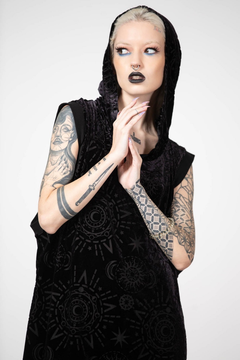 Killstar Truthsayer Burnout Encapuchado Vest Negros | 72948-OMHC