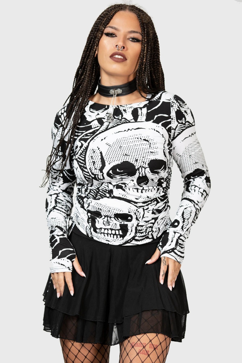 Killstar Unhappy Haunting Top Negros Blancos | 17405-YJOP