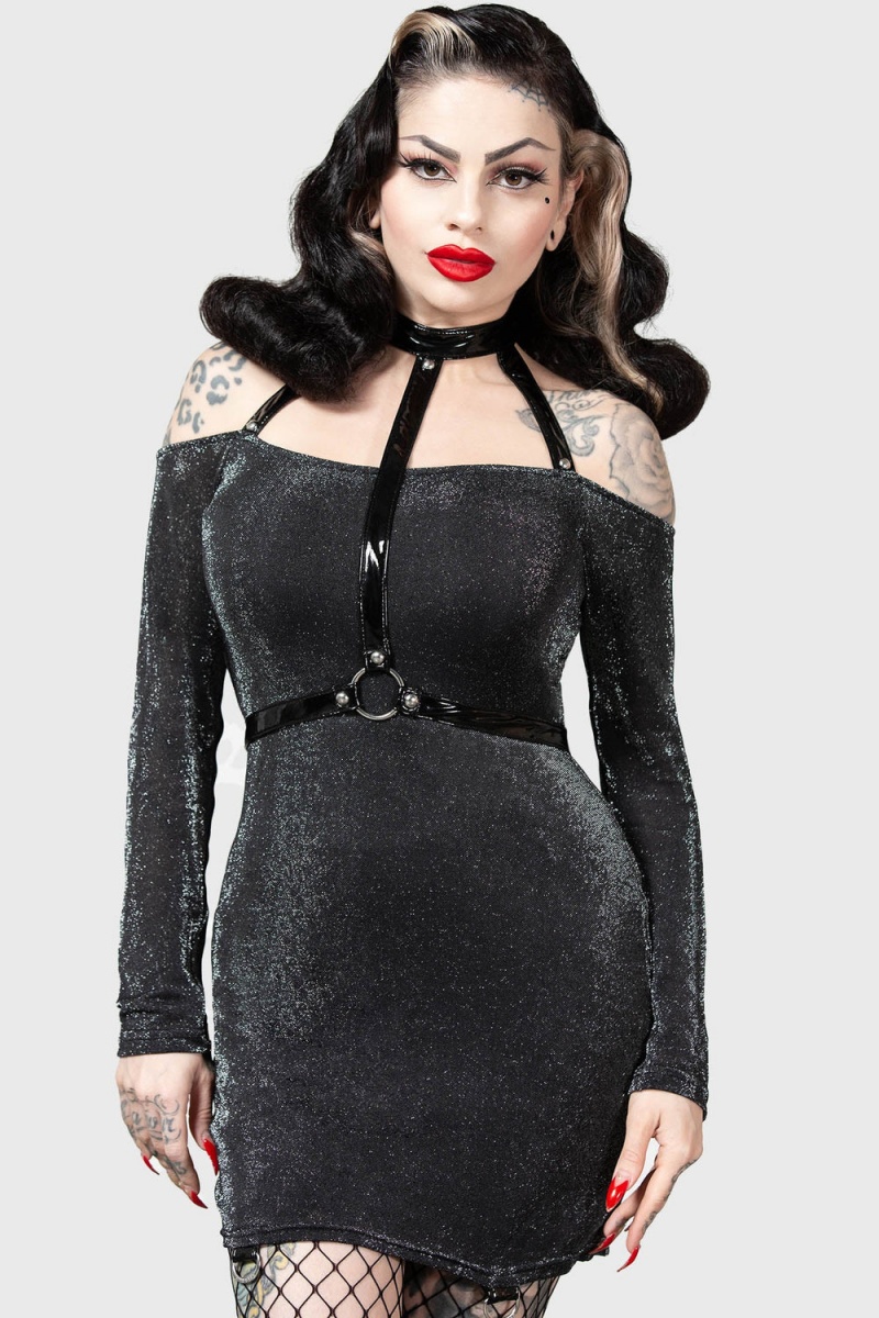 Killstar Valak Bodycon Vestido Negros | 13865-IJUB