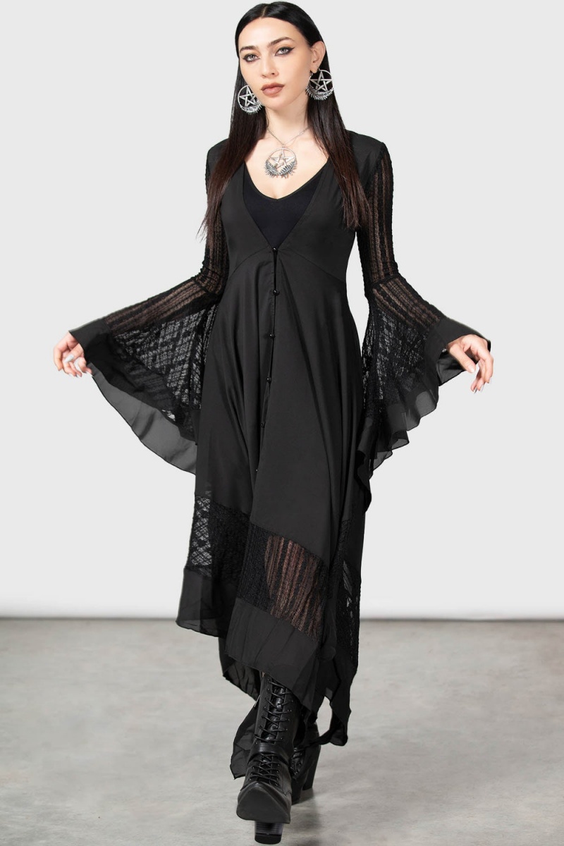Killstar Valdermerca Maxi Vestido Negros | 36072-IZDH