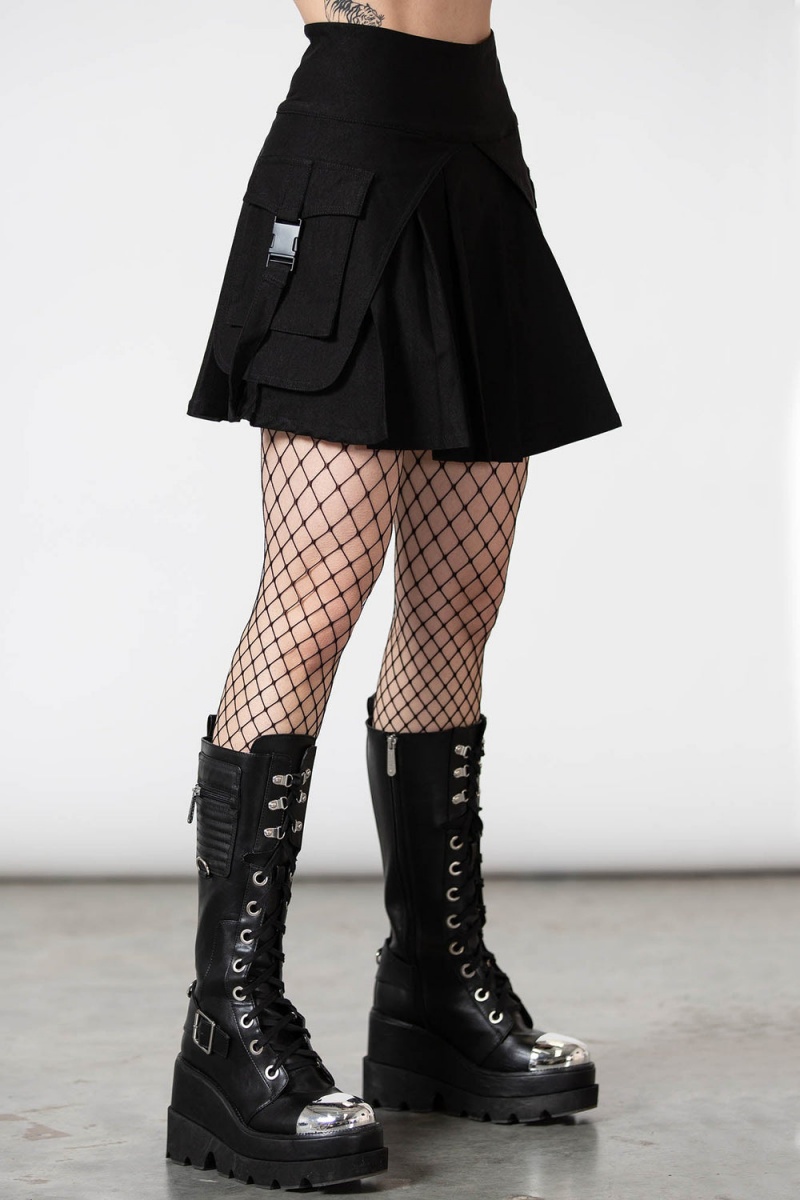 Killstar Vanya Plisado Mini Skirt Negros | 86407-OSGM