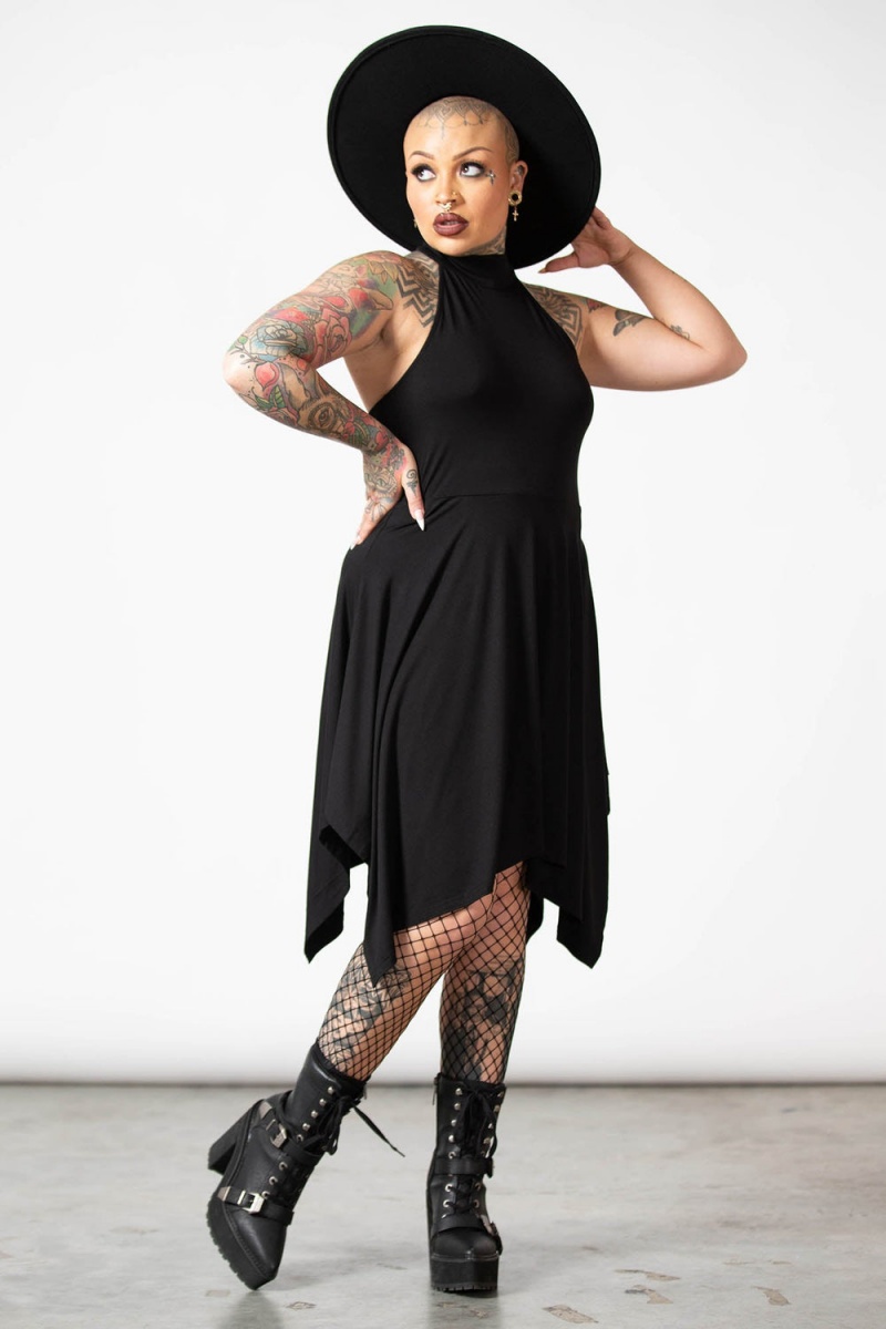 Killstar Venomina Halter Vestido Negros | 85392-CYJP