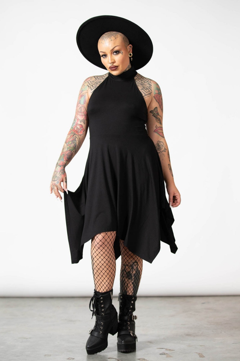 Killstar Venomina Halter Vestido Negros | 85392-CYJP