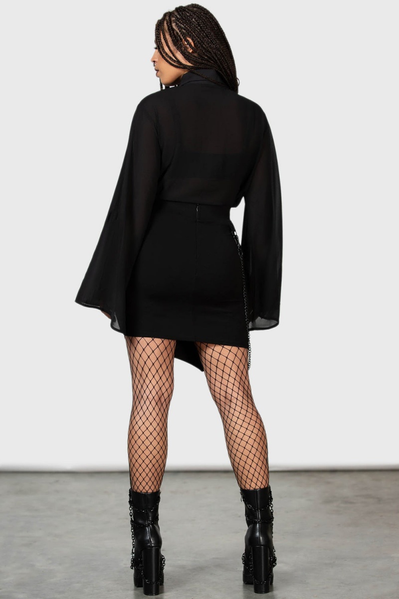 Killstar Viki Asymmetric Skirt Negros | 02358-VPBY
