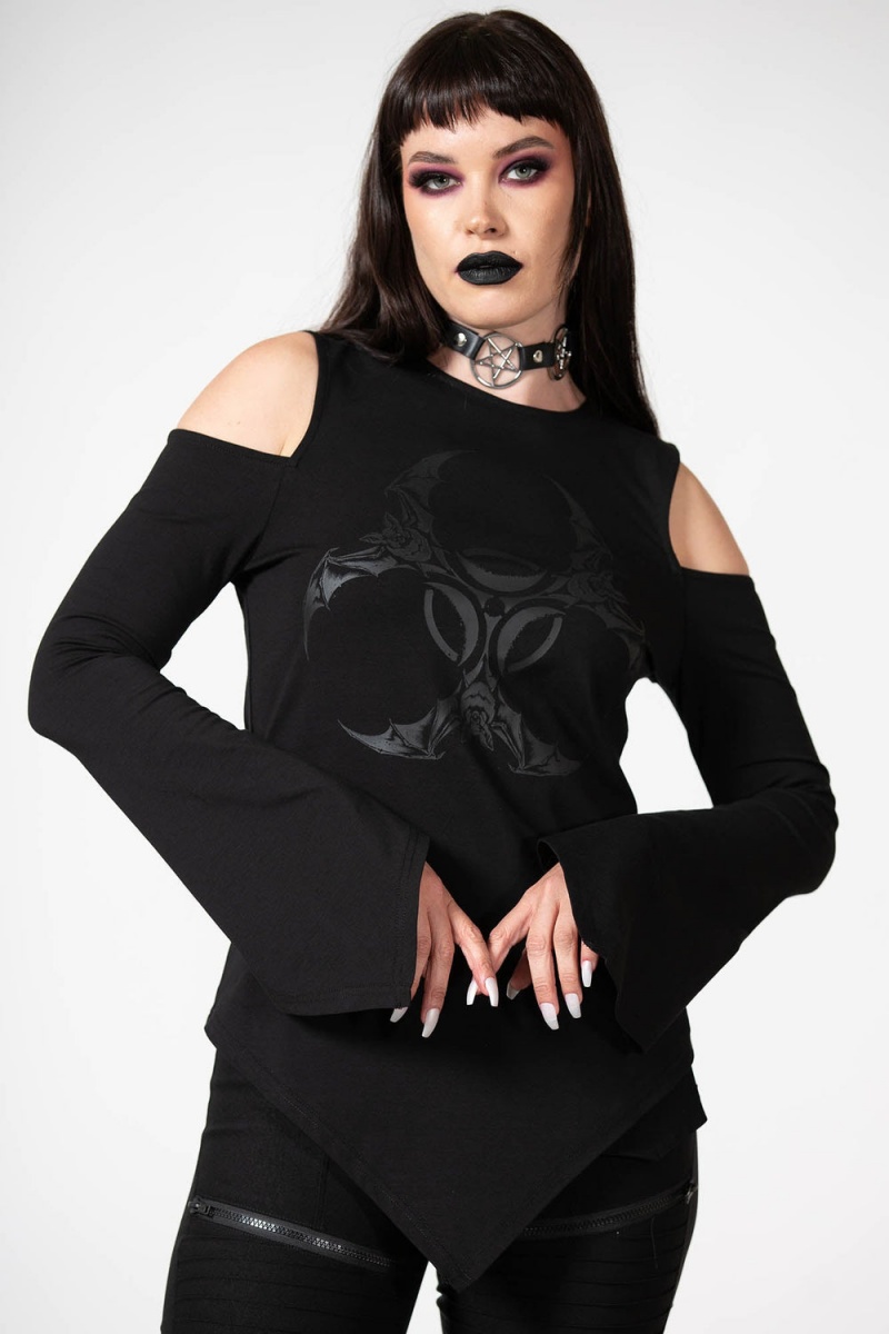 Killstar Voxy Cold Shoulder Top Negros | 09685-GJEK