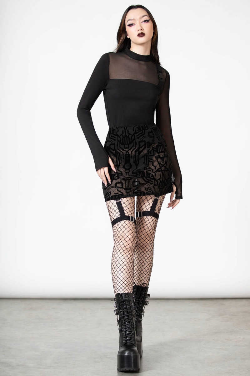 Killstar Warez Mesh Suspender Skirt Negros | 94856-CZSQ