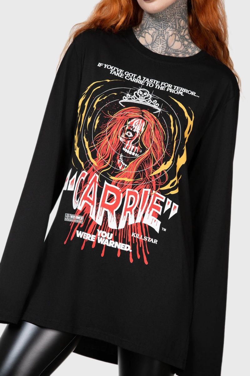 Killstar Warned Long Sleeve Top Negros Rojos | 56083-AJPF