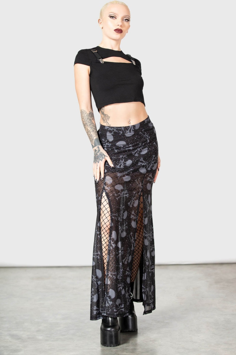 Killstar Waxwork Maxi Skirt Negros | 42708-BYIL