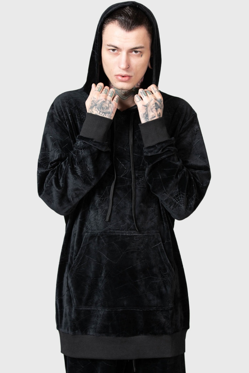 Killstar Webmare Longline Hoodie Negros | 42671-UCGD