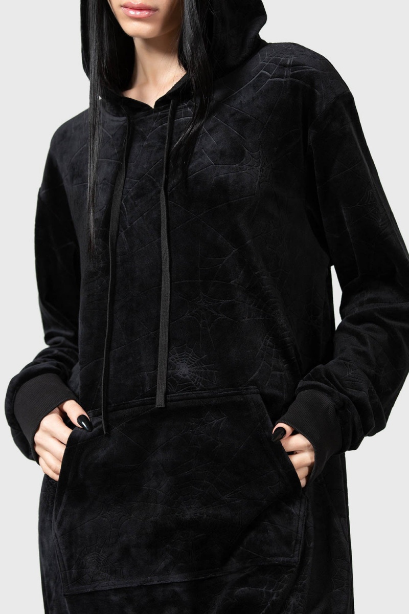 Killstar Webmare Longline Hoodie Negros | 42671-UCGD